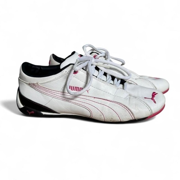Puma Shoes - Vintage Leather Puma Speedcats Women's Size 6.5 White Pink Black Retro Sneakers‎